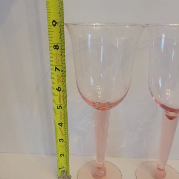 Set Of 2 Vintage Pink Glass Wine Goblets - Picture 5 of 7